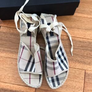 Size 39 Burberry Logo Wrap Around Espadrille